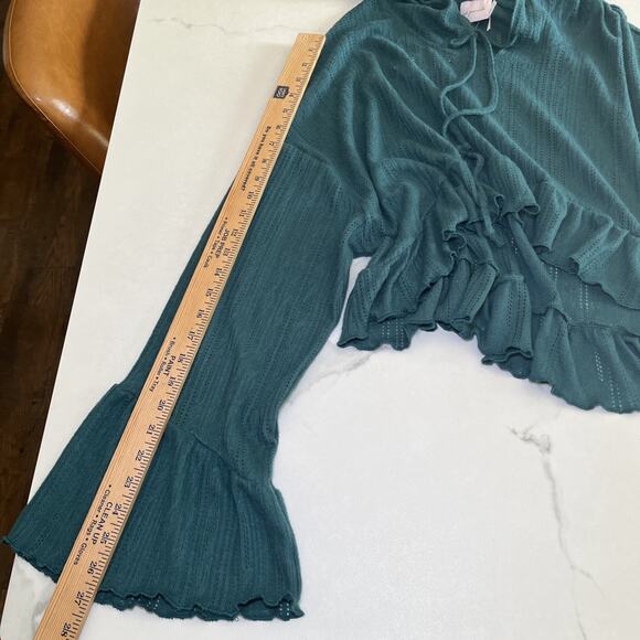 Urban Outfitters Out From Under Womens Lizzie Ruffle Sweater Teal Green L NWT - Picture 10 of 12